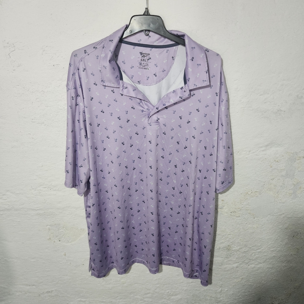 Reebok Polo Shirt Mens 4XLT Purple Speedwick Golf Club Print Stretch Performance